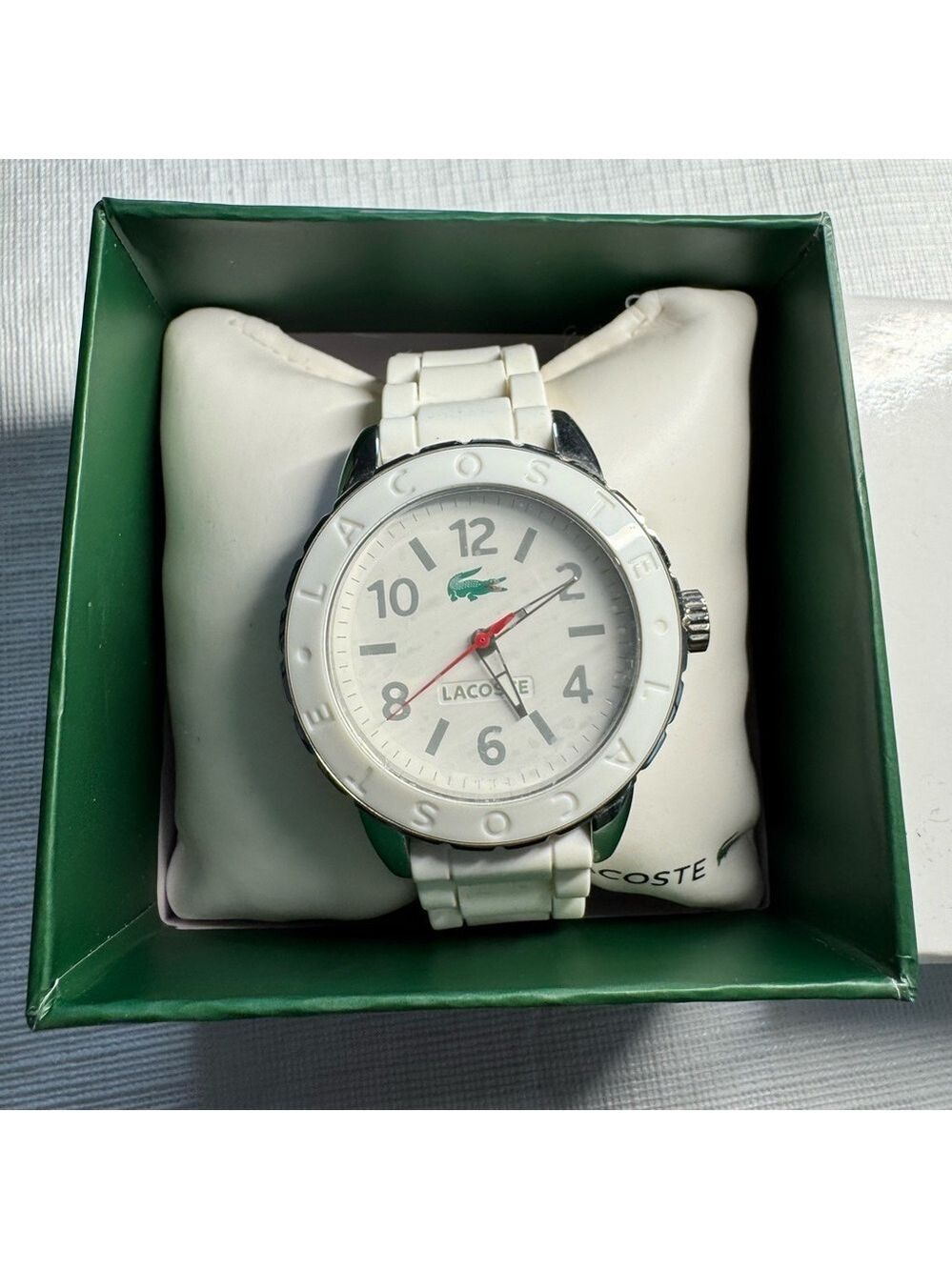 Lacoste White Watch with Green Accents